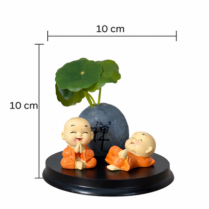 Cute Zen Monk Couple with Mini Planter Decorative Showpiece (ANY COLOR)