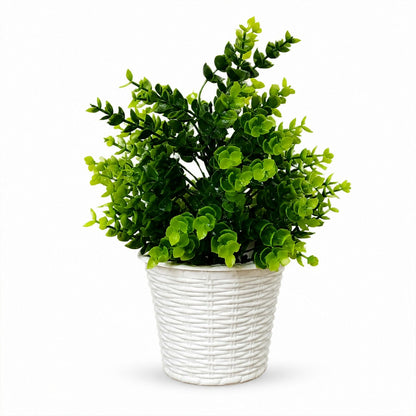 Artificial Green Leaf Plant Decorative White Pot Home Office Table Centerpiece Decor