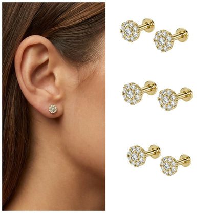 Close-up on flat back closure of diamond cluster stud earrings for comfortable wear