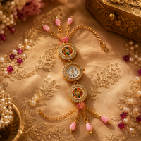 Gold-Plated Kundan Meenakari Bracelet Watch for Women Traditional Ethnic Festive Wrist Watch