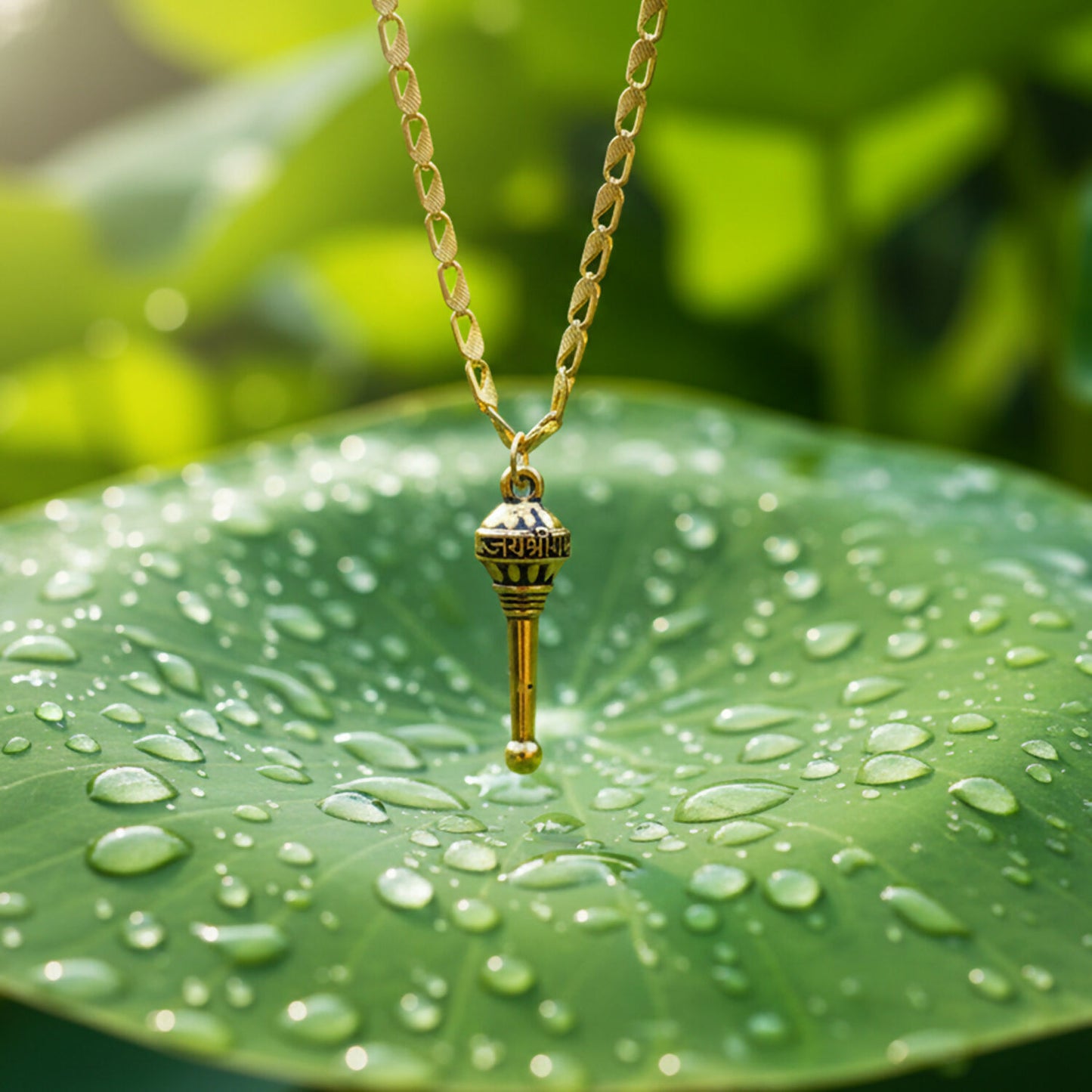Golden Hanuman Gada Pendant with Chain – Devotional, Stylish & Lightweight Accessory for Daily Wear