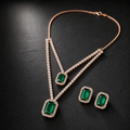 Emerald Elegance Double Layer Crystal Necklace Set with Stud Earrings for Women