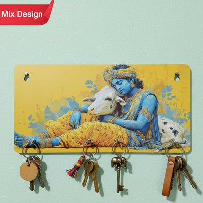 Lord Krishna Wall Key Holder | Main Door Key Organizer for Home & Office (Mix Design)