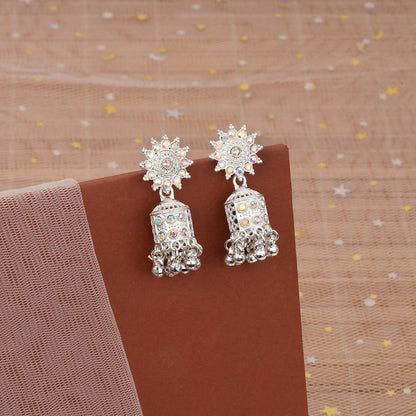 Elegant White Gold Look Jhumka Earings