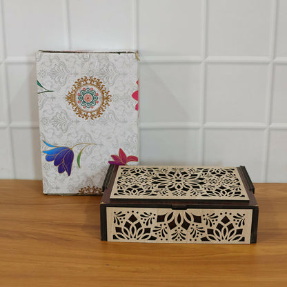 Decorative wooden dry fruit box for gifting during festive occasions