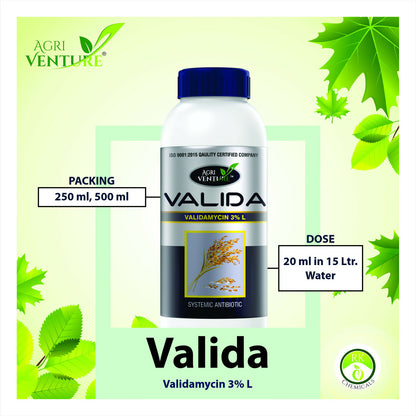 AgriVenture VALIDA ( Validamycin 3% SL ) Fungicide, Control the Sheath Blight Disease of Rice Very Effectively (1 Ltr)