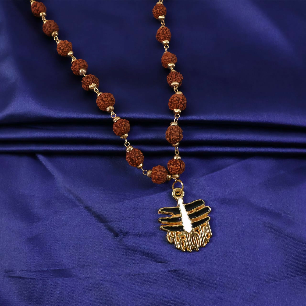 Mahakal Rudraksha Mala with Gold Plated Shiv Pendant Spiritual Necklace for Men