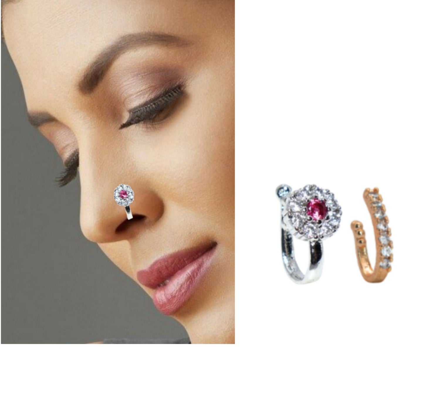 AD Stone Multi-Style Nose Ring Combo Pack of 2