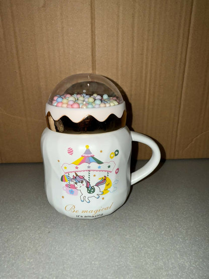 Unicorn Ceramic Mug with Decorative Dome Lid | Cute Pastel Coffee & Milk Cup for Kids, Girls & Gifting | Premium Quality Heat-Resistant Mug with 3D Bubble Dome Design | Ideal for Home, Office & Birthday Gifts | Pack of 1 (Unicorn Design)