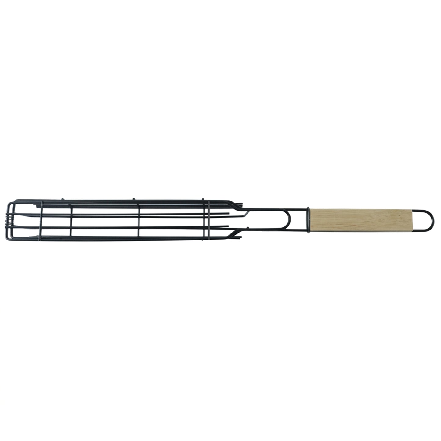 Metal Barbecue Grill Basket with Wooden Handle for BBQ Kebab Veggies (1 Set)