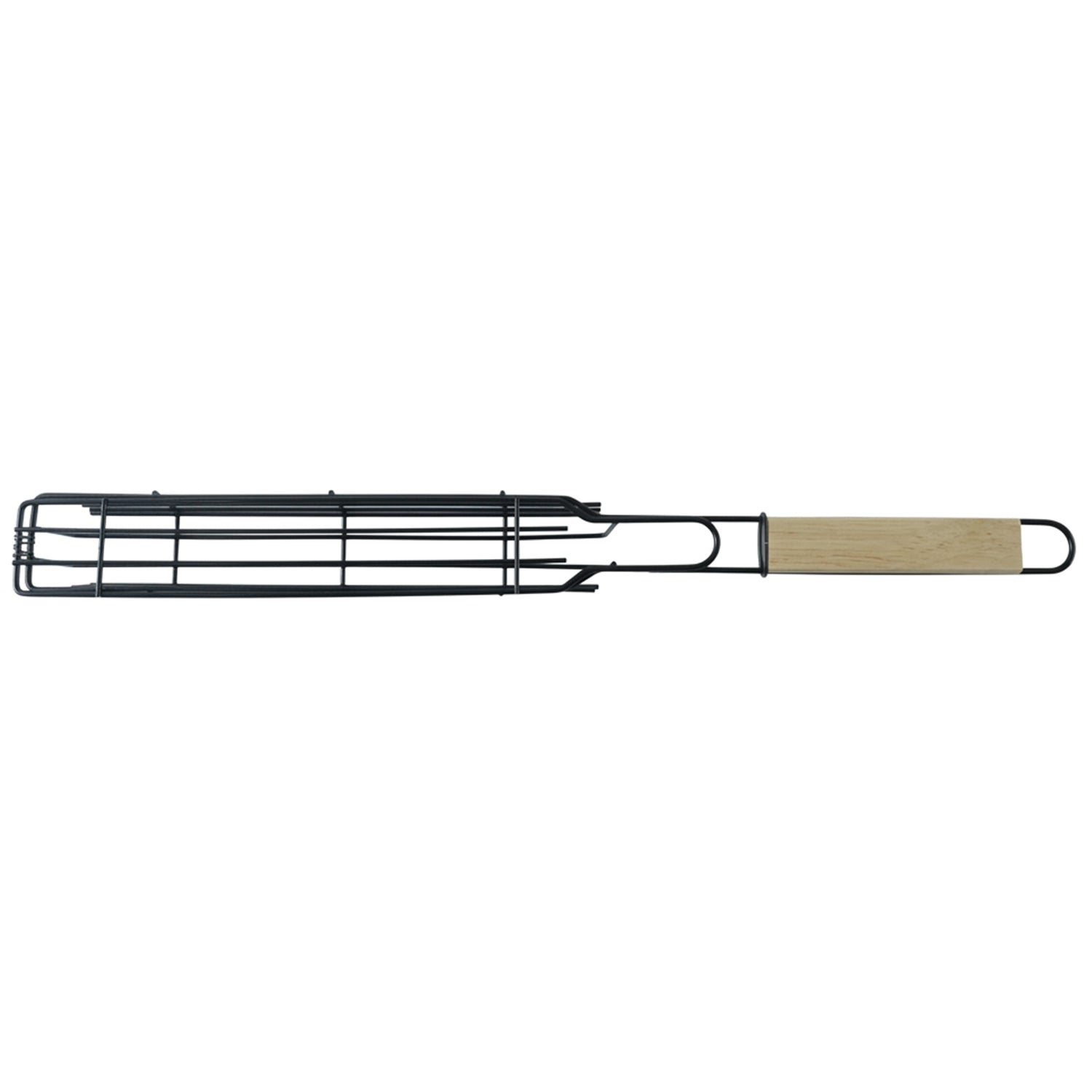 Metal Barbecue Grill Basket with Wooden Handle for BBQ Kebab Veggies (1 Set)
