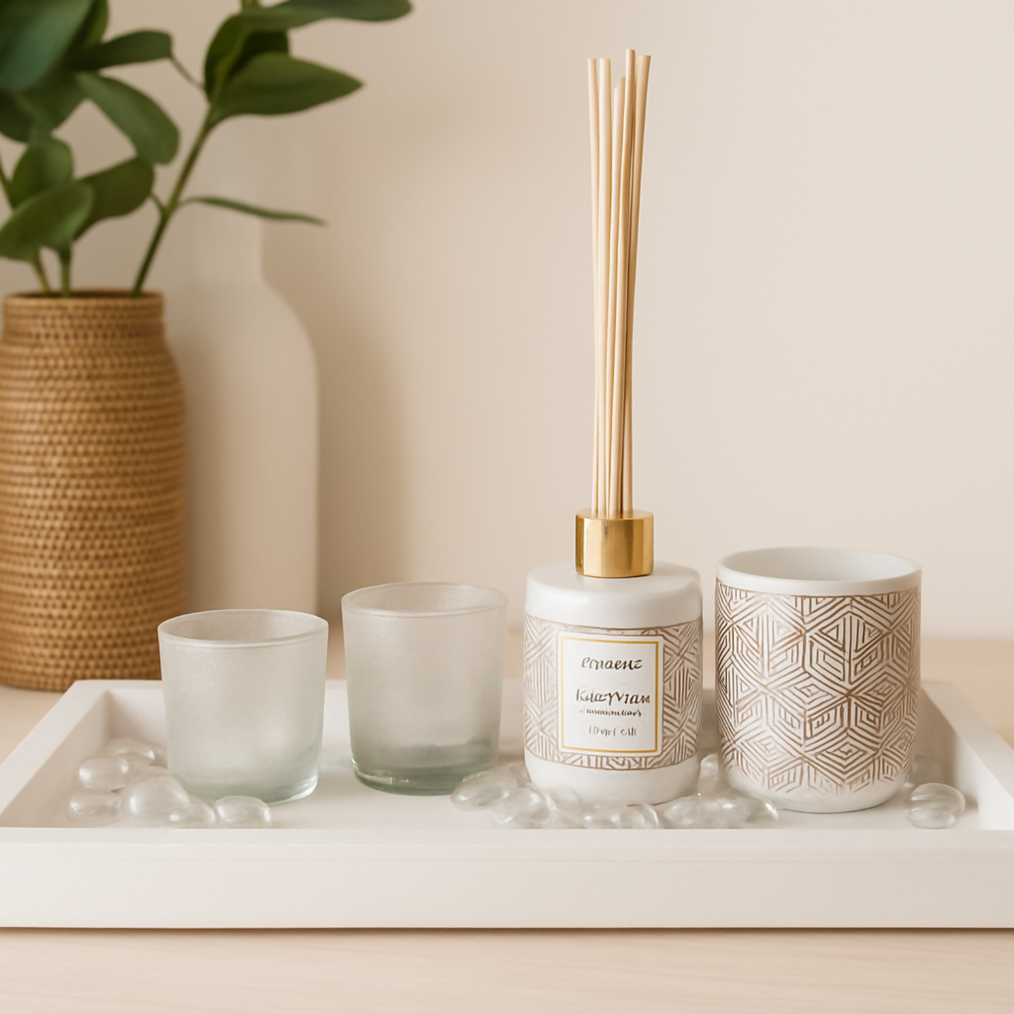 Aroma Premium 7-Piece Reed Diffuser & Scented Candle Gift Set | Home Fragrance Decor with Glass Tealight Holders | Relaxing Aromatherapy Set for Living Room, Bedroom & Office | Elegant Gifting Box for All Occasions