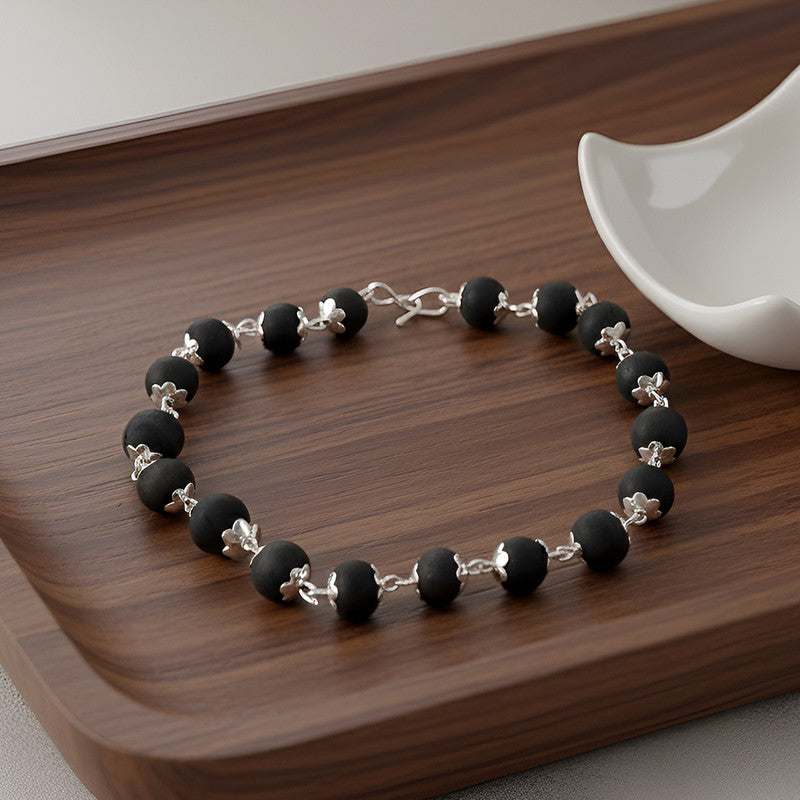 Karungali Bead Bracelet with Silver Finish Links for Daily Wear