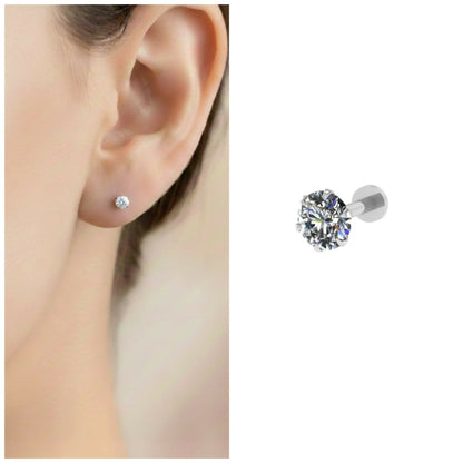 Silver Plated AD Flat Back Labret Stud Earring for women and girls