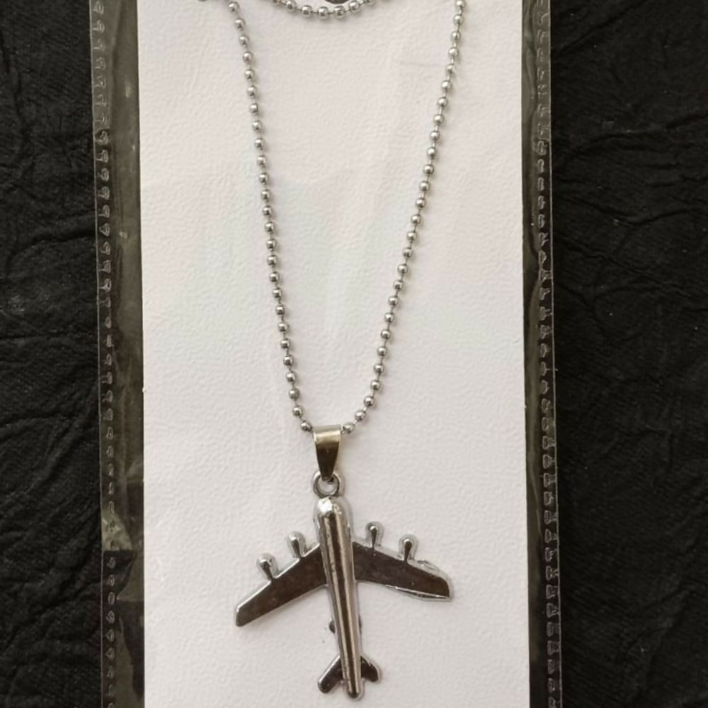 Stylish Aeroplane Shape Silver Tone Pendant Necklace for Men