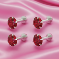 Silver Plated Red AD Round Stud Earrings for women and girls Combo Pack of 4