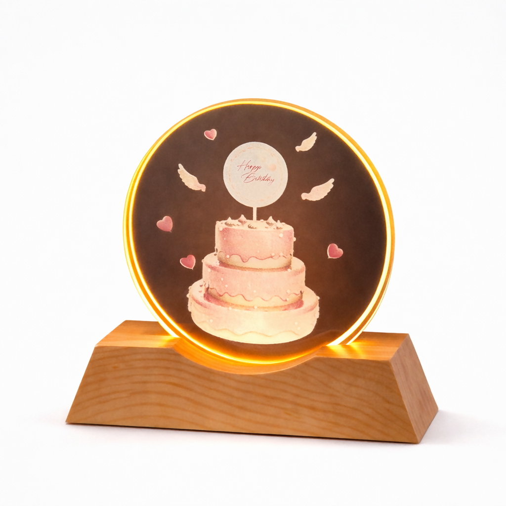 Happy Birthday Acrylic LED Lamp with Wooden Base | Birthday Night Light