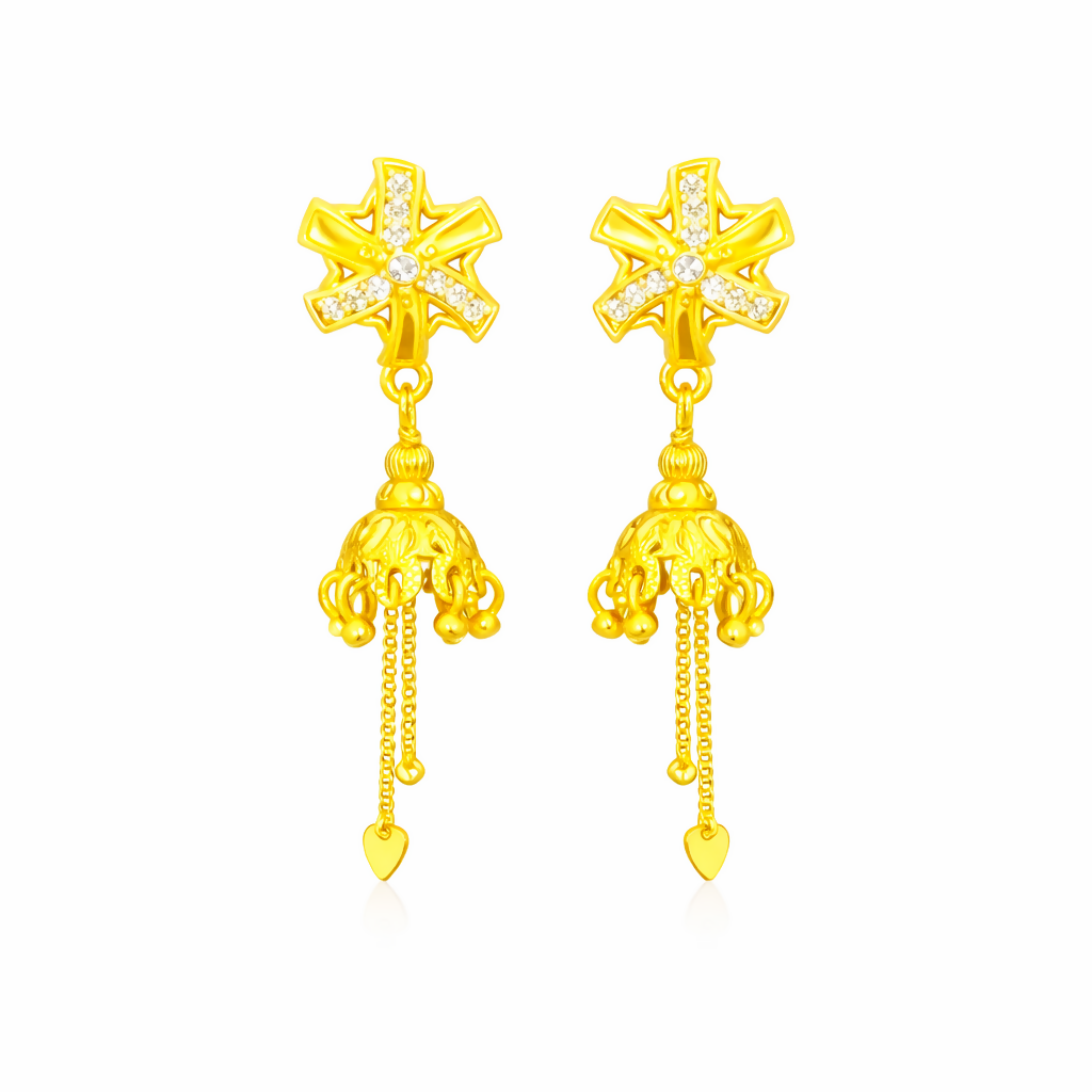 Gold Plated Cross Design Stud Jhumki Earrings