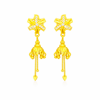 Gold Plated Cross Design Stud Jhumki Earrings