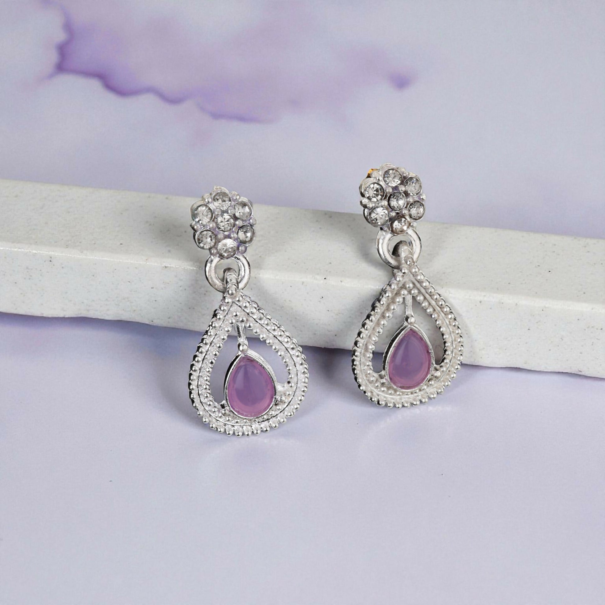 Rustic Oxidized Silver Purple & Emerald Choker Set