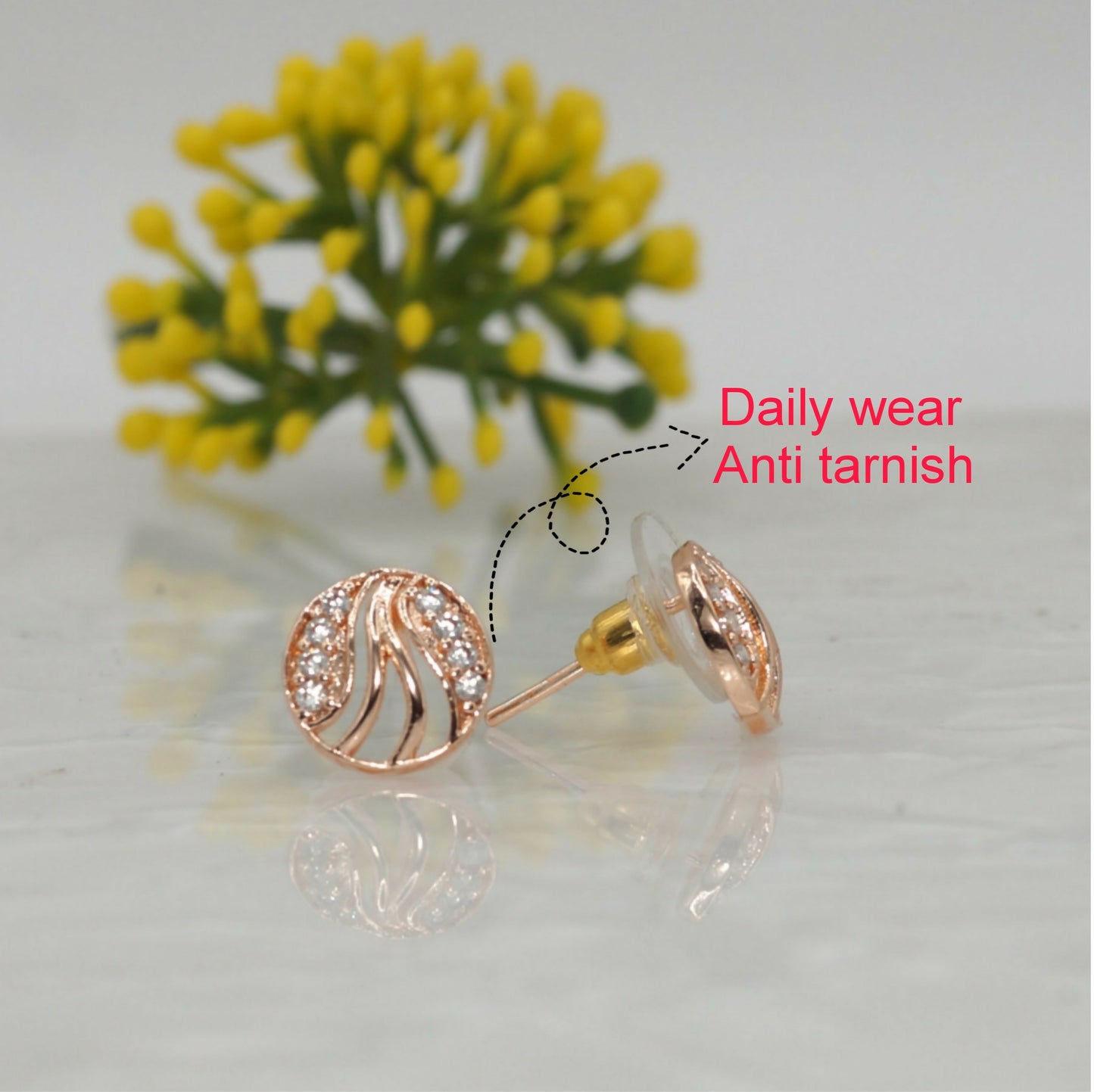 Rose Gold Swirl Stud Earrings with AD Diamonds | Elegant & Modern for women and girls