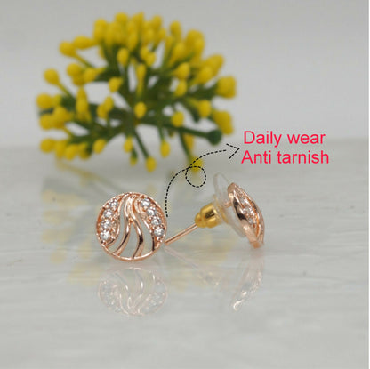 Rose Gold Swirl Stud Earrings with AD Diamonds | Elegant & Modern for women and girls