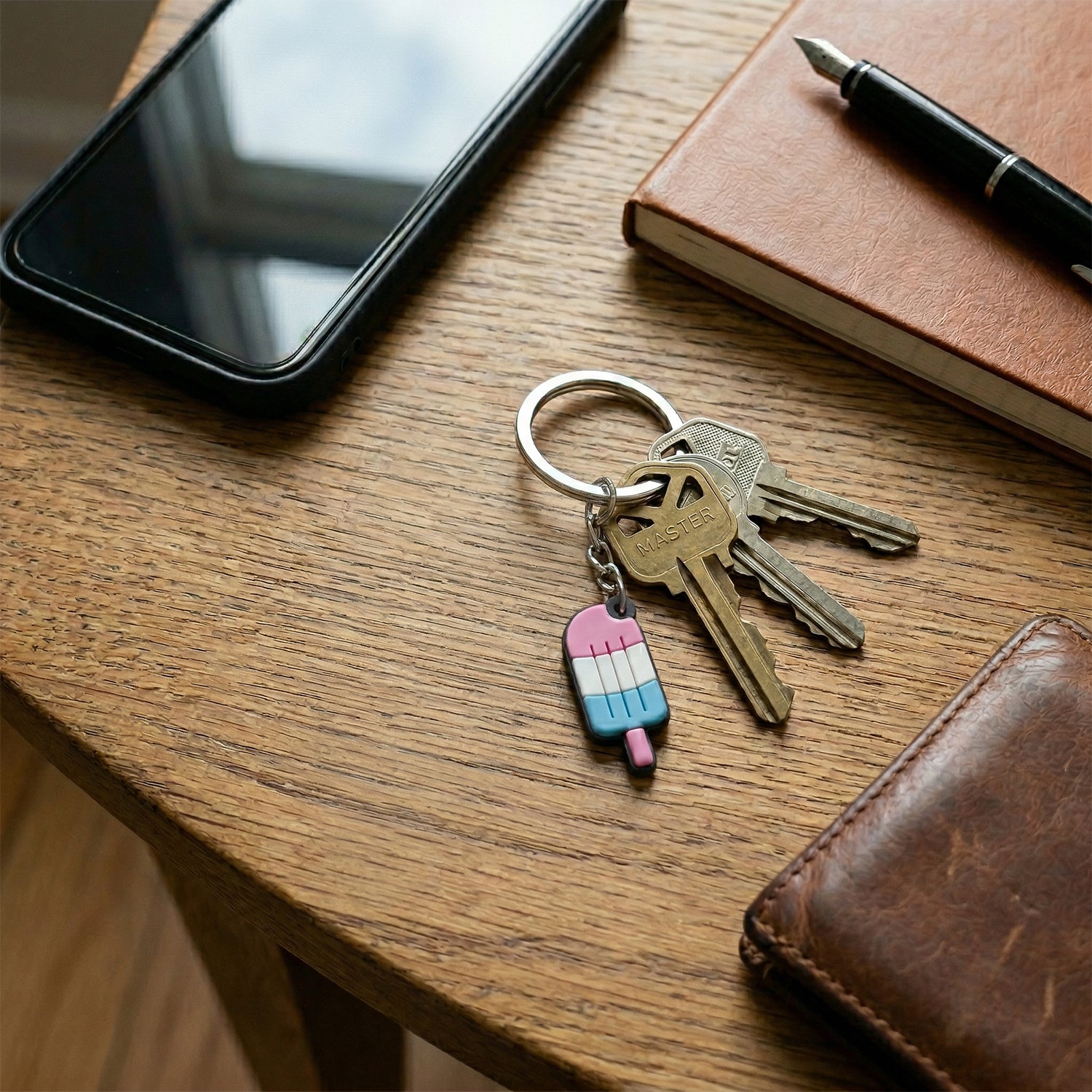 Ice cream shaped metal ring keychain