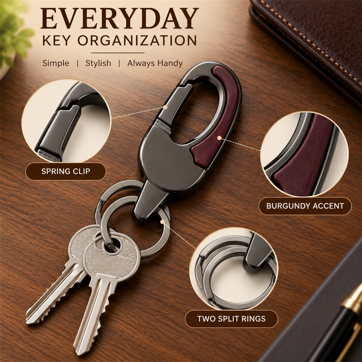 Metal Key Holder – Durable Dual Ring with Rotating Swivel