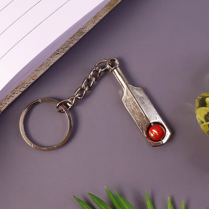 Cricket Bat Metal Keychain with Red Ball – Sports Lovers Collectible