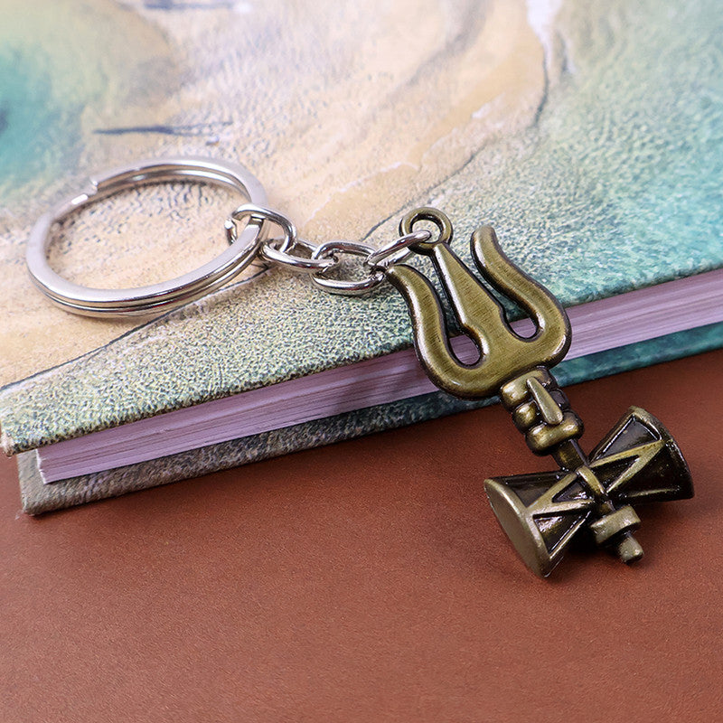 Trishul Damru Antique Metal Keychain – Mahadev Symbol Devotional Keyring