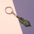 Mor Pankh Peacock Feather Keychain – Elegant Crystal Accent