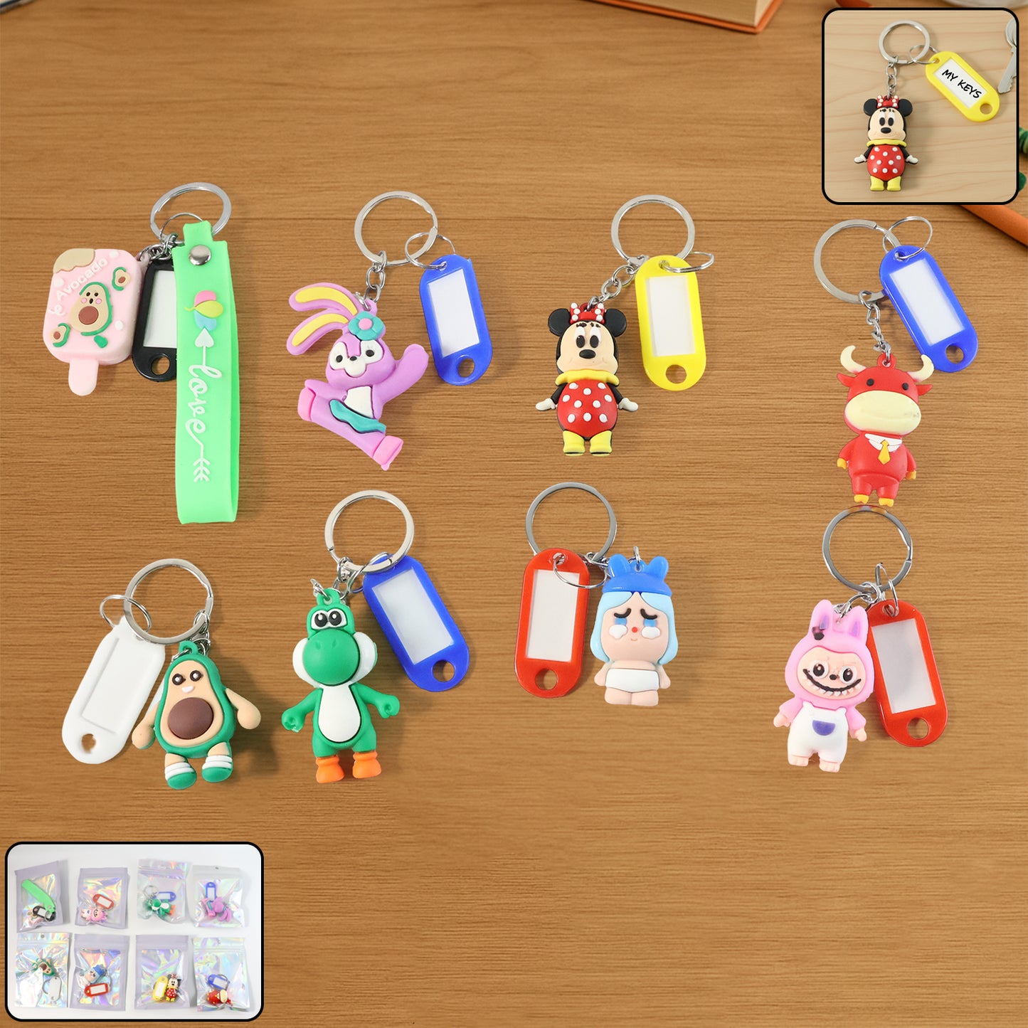 Cartoon Character Keychain with Name Tag (Mix Design, 1 Pc)