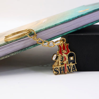 Shiva Symbol Keychain with Trishul & Damru – Devotional Golden Key Ring