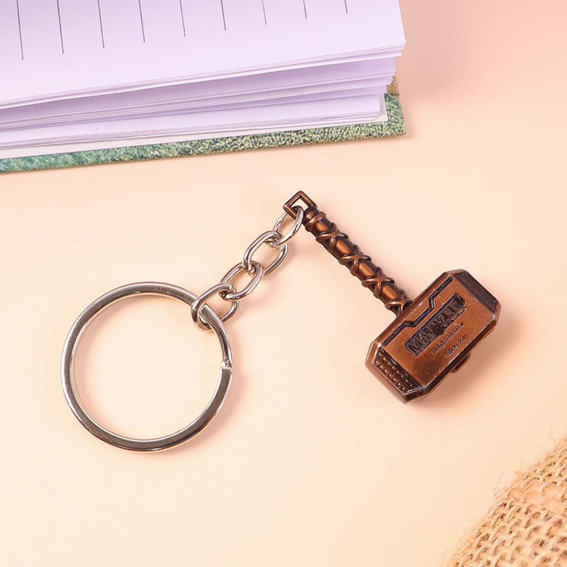 Stylish Superhero Hammer Shape Metal Keychain – Mini Hammer Design Key Ring