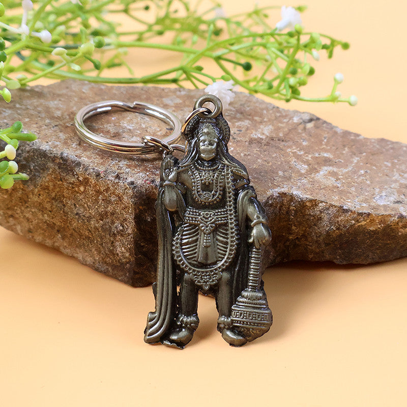 Antique finish Hanuman metal keychain showing intricate idol design