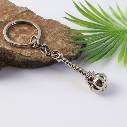 Stylish Metallic Gada Shape Metal Keychain for Men & Women – Unique Divine Inspired Key Ring Accessory