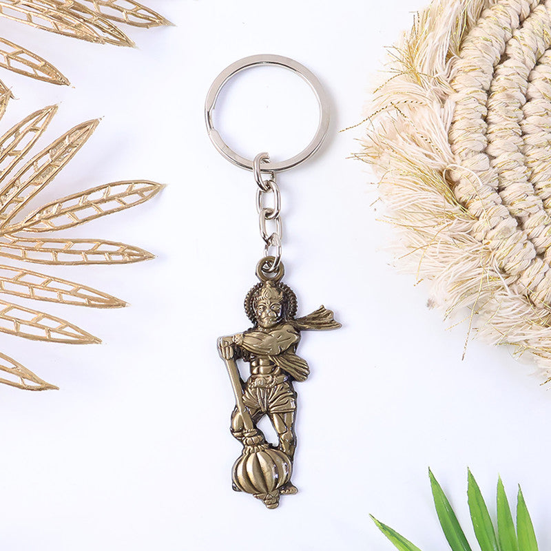 Hanuman Ji With Gada Religious Keychain – Antique Finish Devotional Key Ring