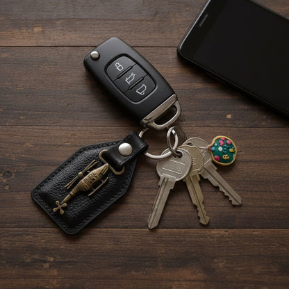 Premium Leather Finish Metal Sword Emblem Keychain (1 Pc)