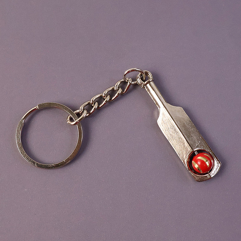 Cricket Bat Metal Keychain with Red Ball – Sports Lovers Collectible