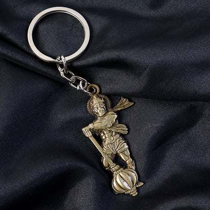 Hanuman Ji With Gada Religious Keychain – Antique Finish Devotional Key Ring