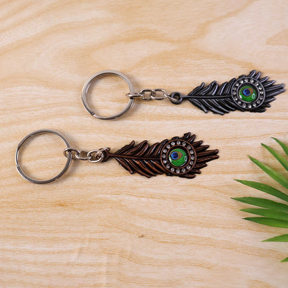 Stylish Mor Pankh (Peacock Feather) Metal Keychain – Elegant Crystal Accent Key Ring (Mix Color) (1 Pc)