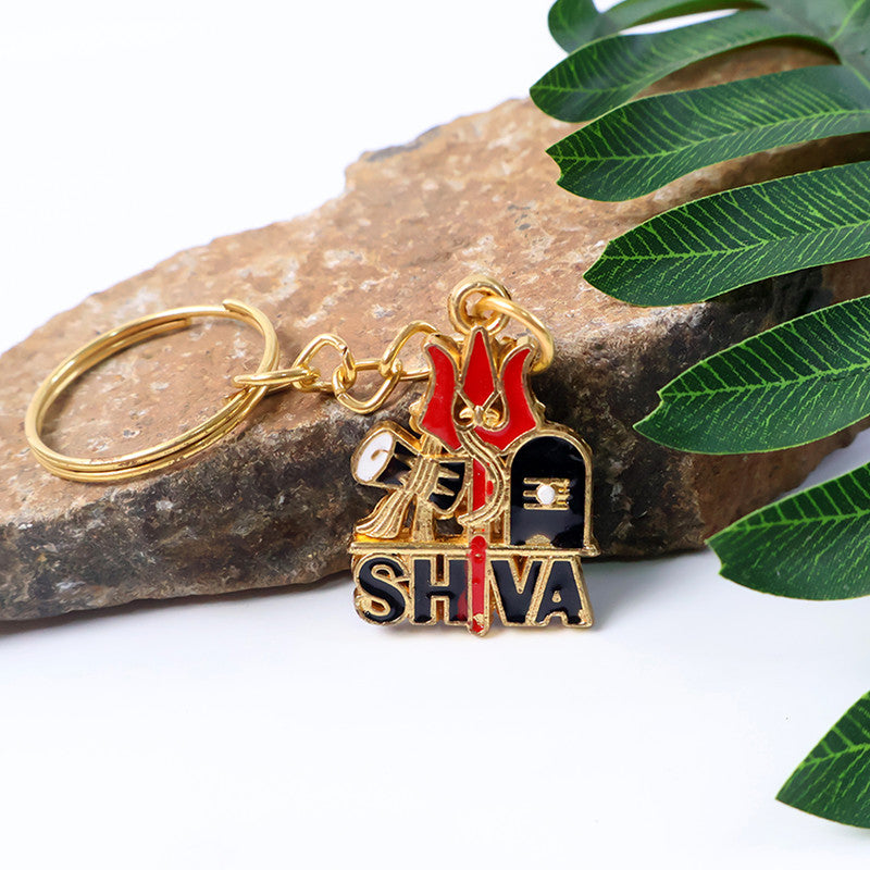 Shiva Symbol Keychain with Trishul & Damru – Devotional Golden Key Ring