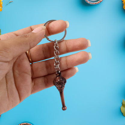 Stylish Mini Gada Shape Metal Keychain – Divine Inspired Key Ring Accessory