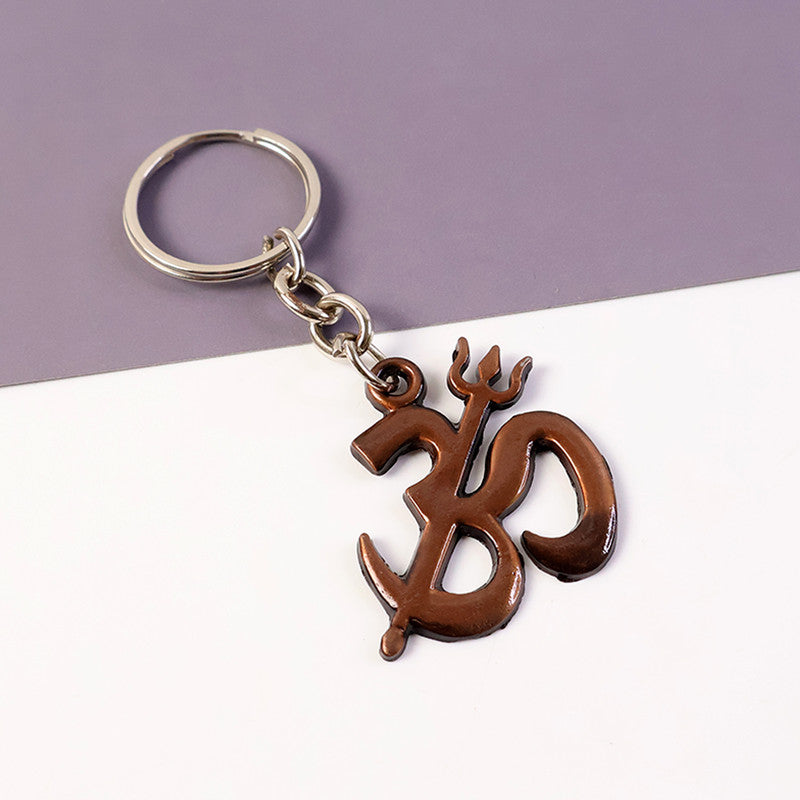Om Symbol Metal Keychain – Brown Finish Spiritual Keyring