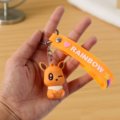 Cute Cartoon Silicone 3D Key Chain with Metal Hook & Strap (Pack of 1)