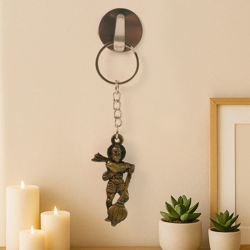Hanuman Ji With Gada Religious Keychain – Antique Finish Devotional Key Ring