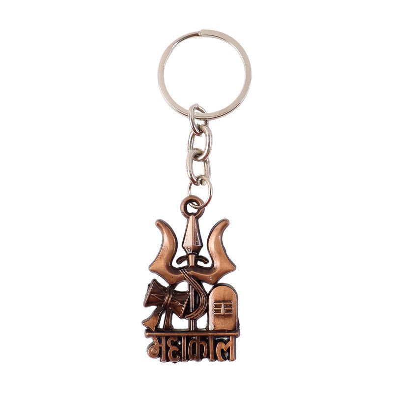 Stylish Mahakal Trishul Metal Keychain – Shivling & Damru Design Divine Key Ring