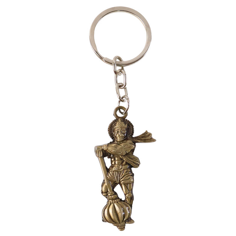 Hanuman Ji With Gada Religious Keychain – Antique Finish Devotional Key Ring