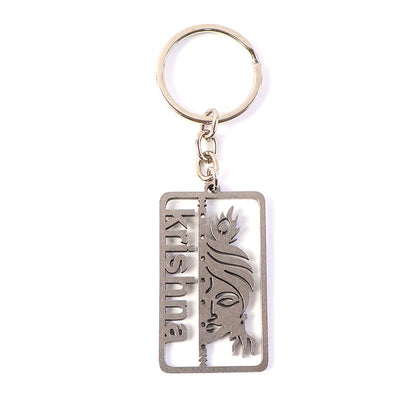 Stylish Krishna Cutout Metal Keychain – Divine Rectangular Design Key Ring