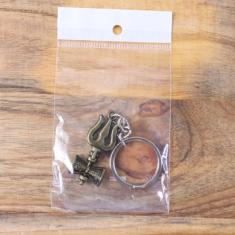 Trishul Damru Antique Metal Keychain – Mahadev Symbol Devotional Keyring